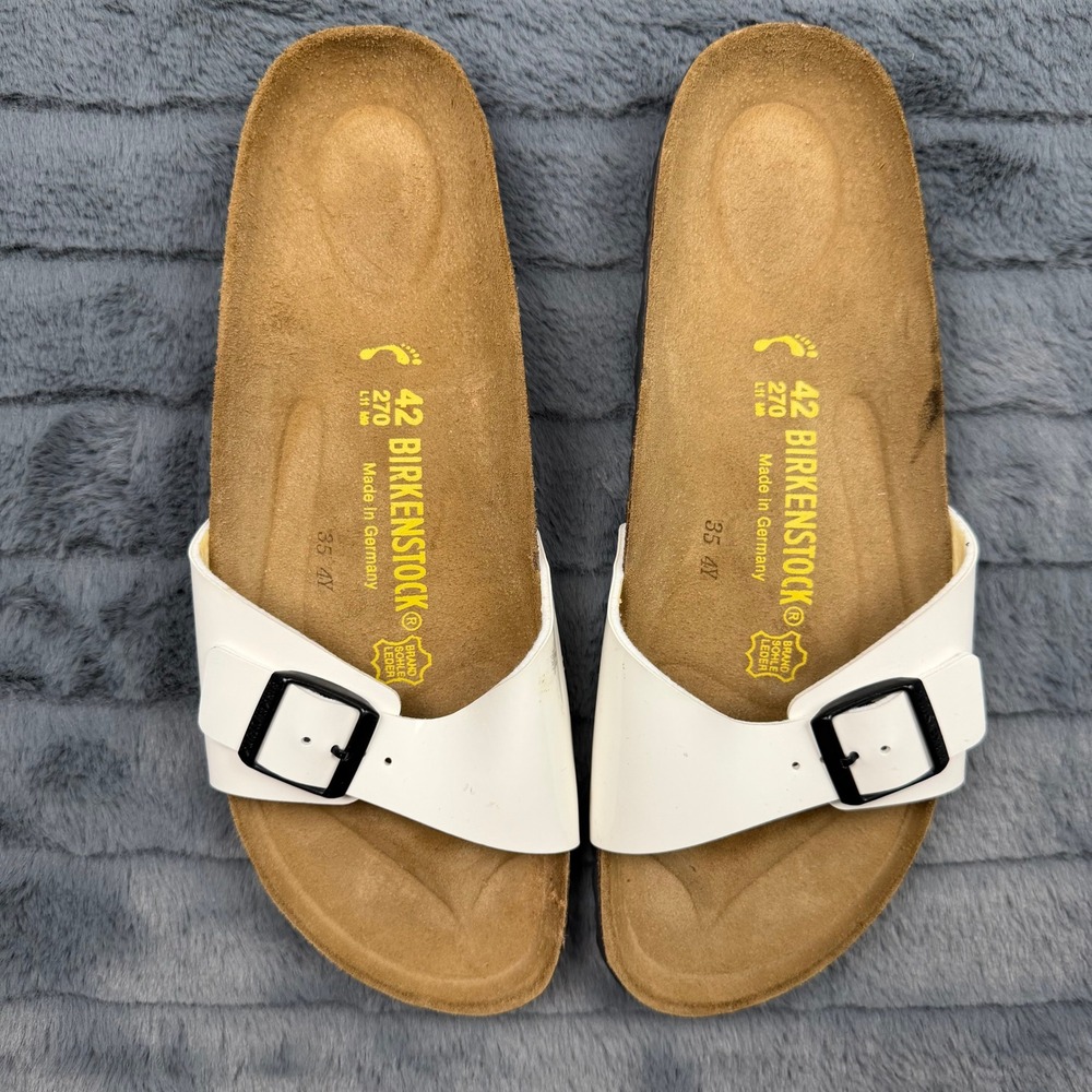Birkenstock Madrid White Patent Single Strap Slide Sandals Womens 42 L11 M9